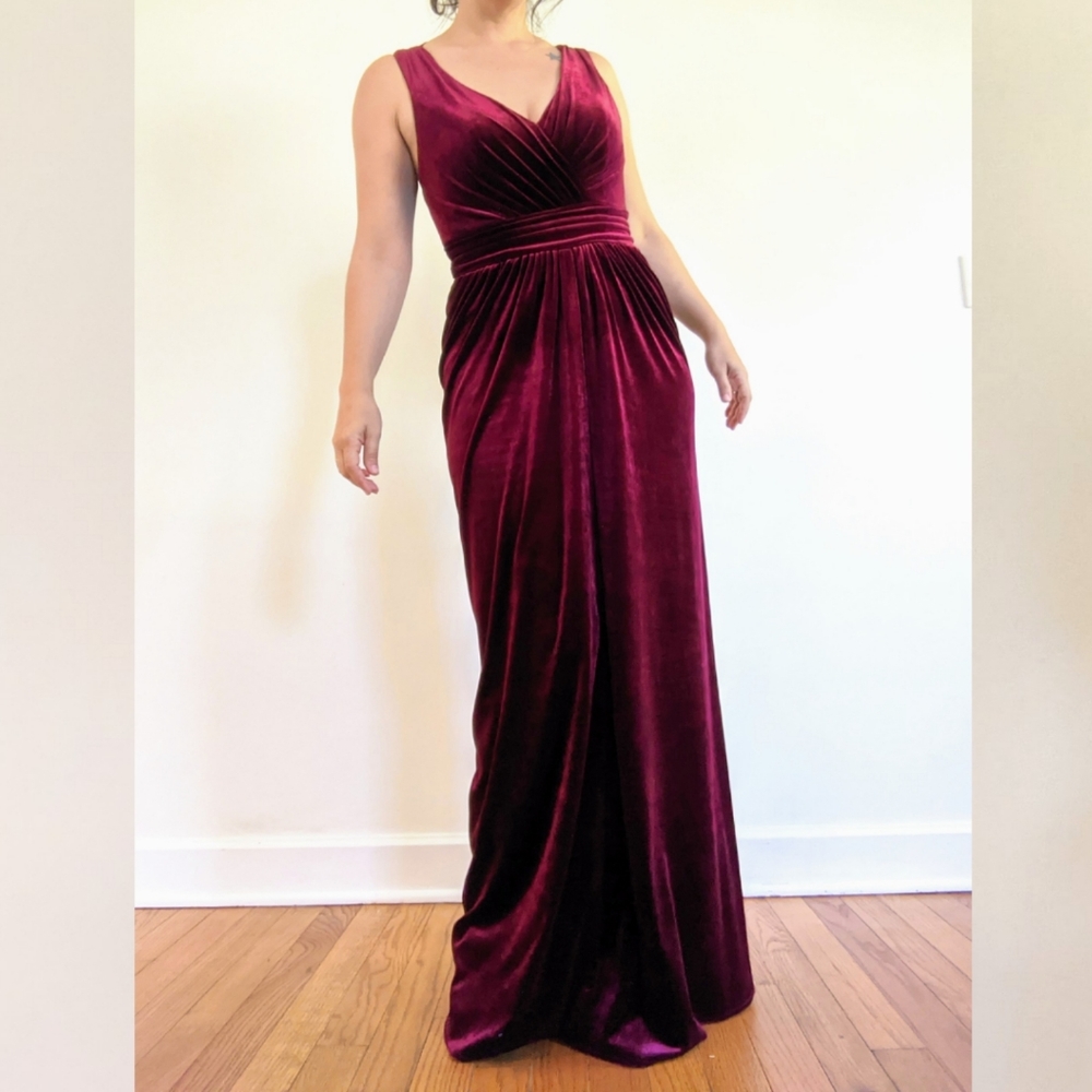 Floor-Length Velvet Formal Dress - Lace Back